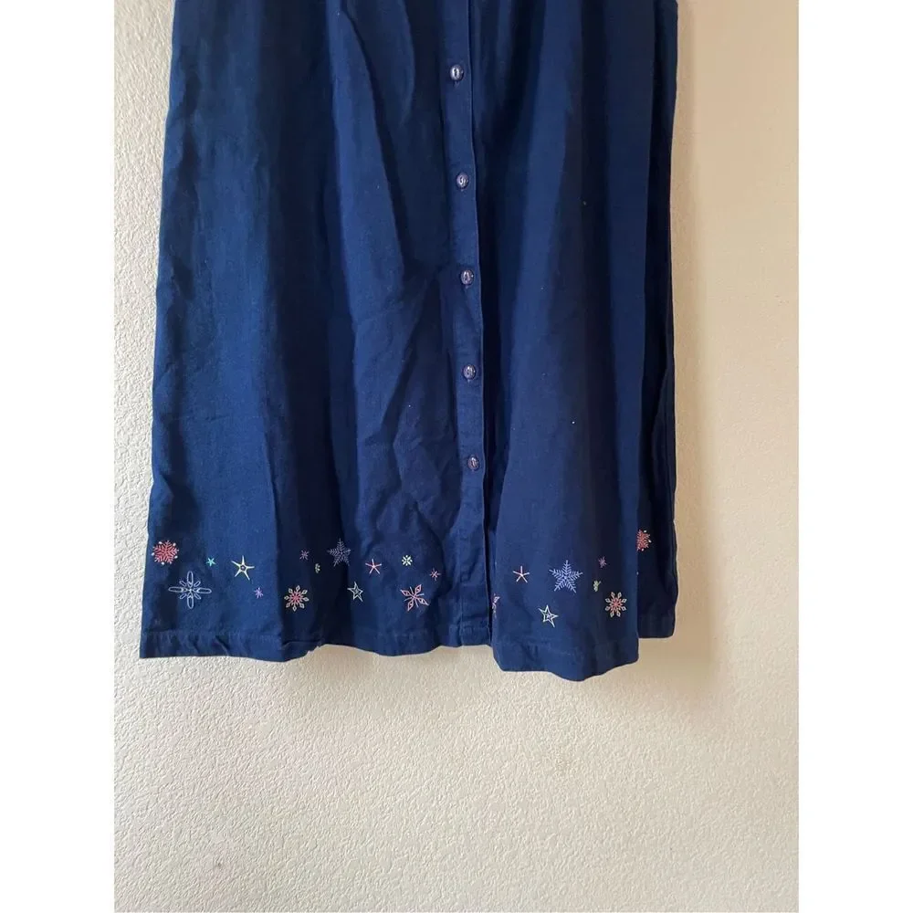 Vintage denim button front‎ midi skirt with star embroidery